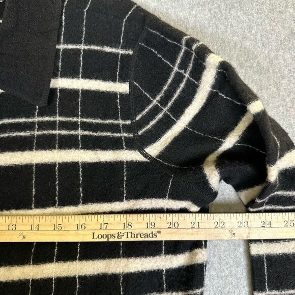 Liz Claiborne Womens Size Large 100% Wool Zip Front Cardigan Black White Stripe - Picture 4 of 9